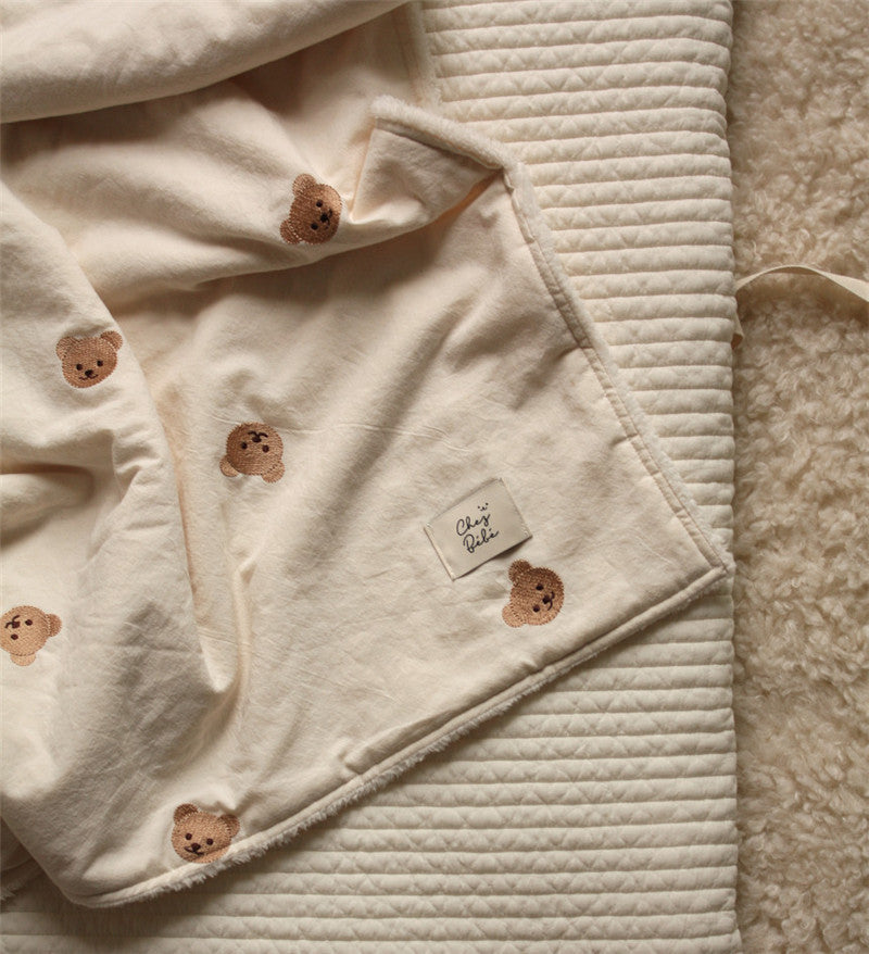 Baby bear fluffy blanket made with soft velvet for infant warmth and comfort

