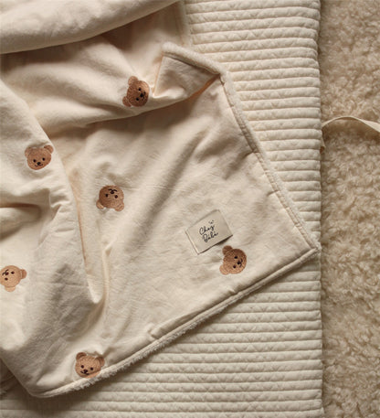 Baby bear fluffy blanket made with soft velvet for infant warmth and comfort

