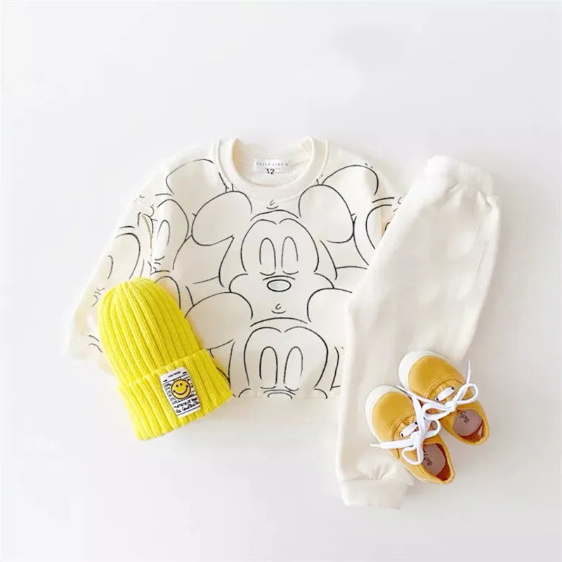Cute baby summer clothing set with cartoon t-shirt and solid color shorts

