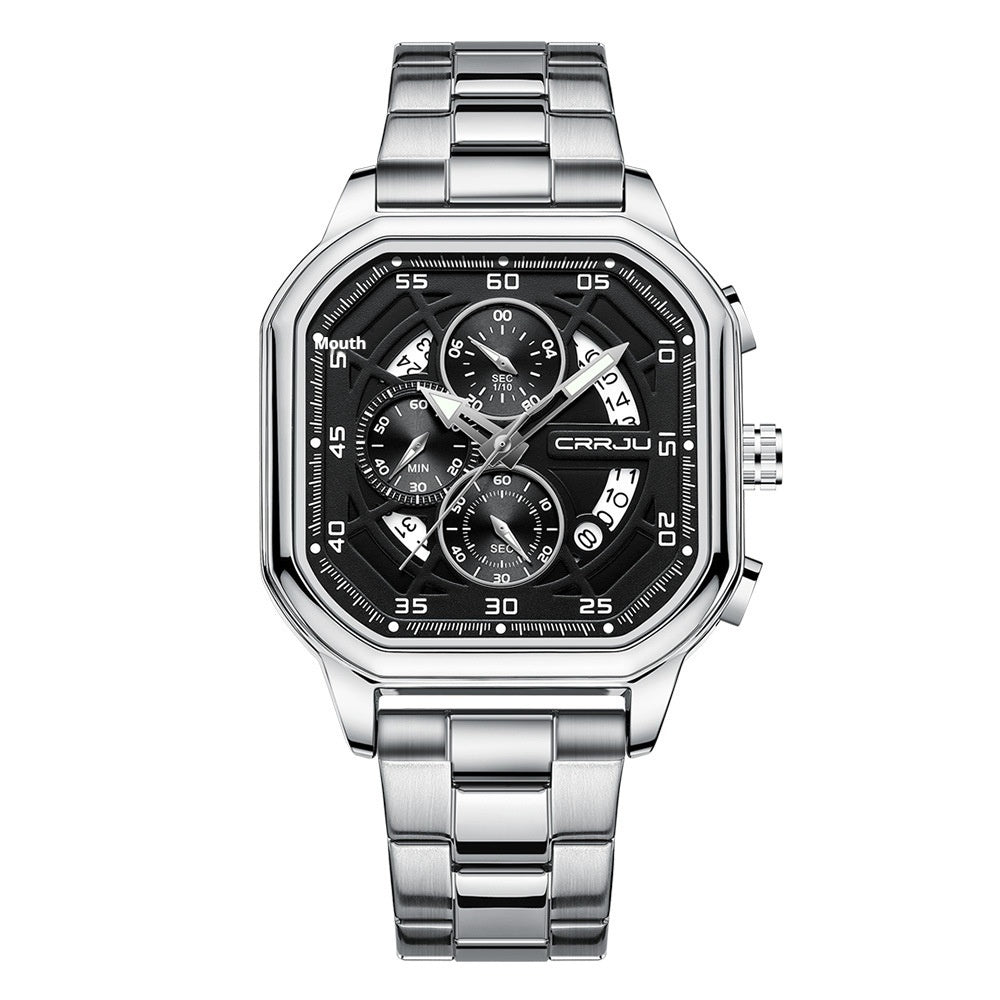 Square calendar couples watch elegant steel strap design