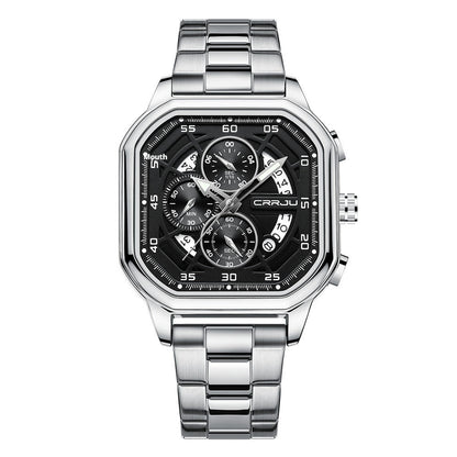 Square calendar couples watch elegant steel strap design