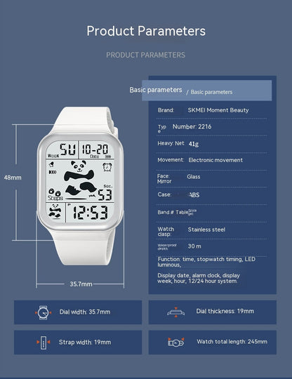 Square waterproof LED digital watch with large display for students

