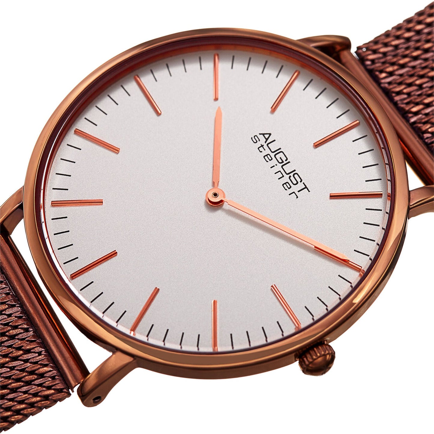 August Steiner men's watch with steel mesh band and matte white dial

