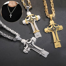 Men’s titanium steel trinity cross necklace with polished pendant