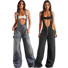 Women's Backpack Pants Street Style Low Waisted Strappy One-Piece Wide Leg Jeans, perfect for trendy 2025 fashion