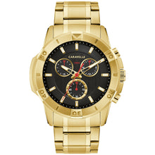 Caravelle men's black dial watch with bold Aqualuxx design and leather strap

