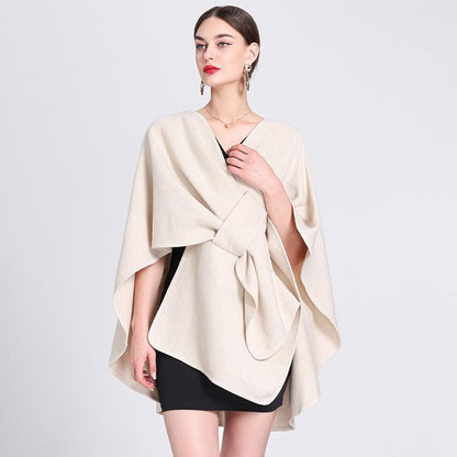 Solid Color Casual Wool Blend Poncho Coat for Women

