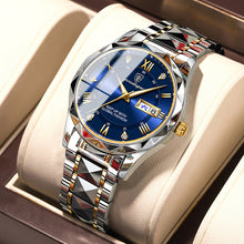 Men's waterproof quartz watch with luminous dial and dual calendar feature


