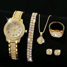 Elegant golden watch with matching jewelry set for women’s fashion and gifting

