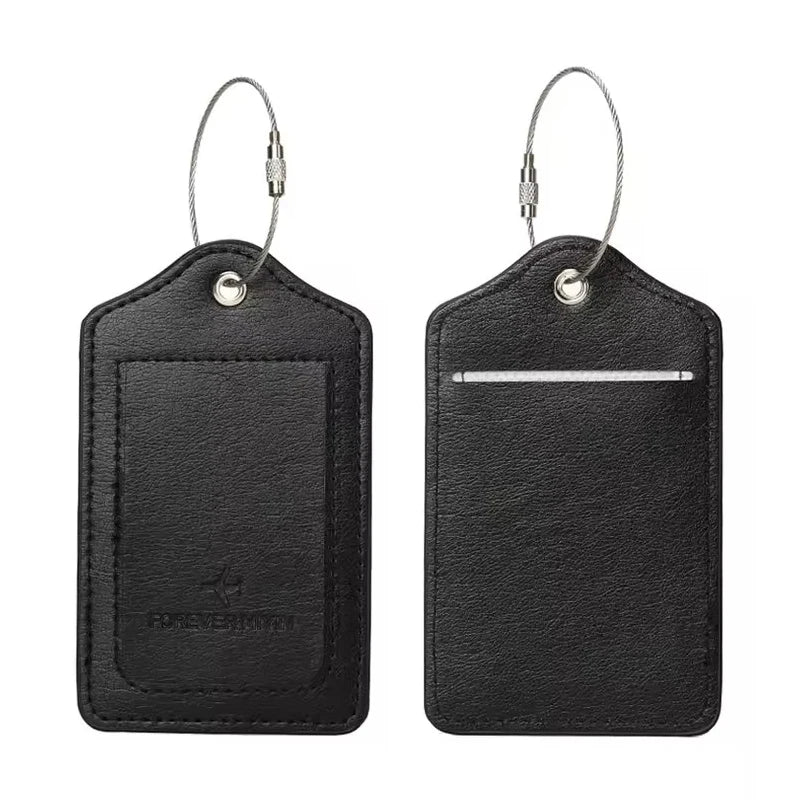 PU leather luggage tag with anti-loss wire loop and privacy cover

