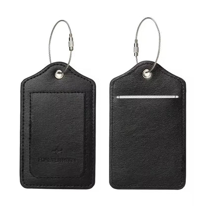 PU leather luggage tag with anti-loss wire loop and privacy cover

