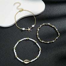 3-piece beach anklet set with starfish and shell charms
