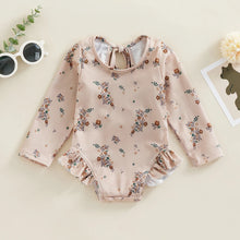 Baby girl floral bathing suit with backless design for summer swimming

