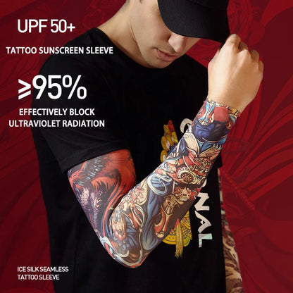 Summer Tattoo Sleeves with Ice Silk Fabric for UV Protection and Breathable Comfort During Golf, Cycling, and Outdoor Sports