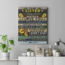 Personalized sister canvas with sunflower design and custom name on wooden frame