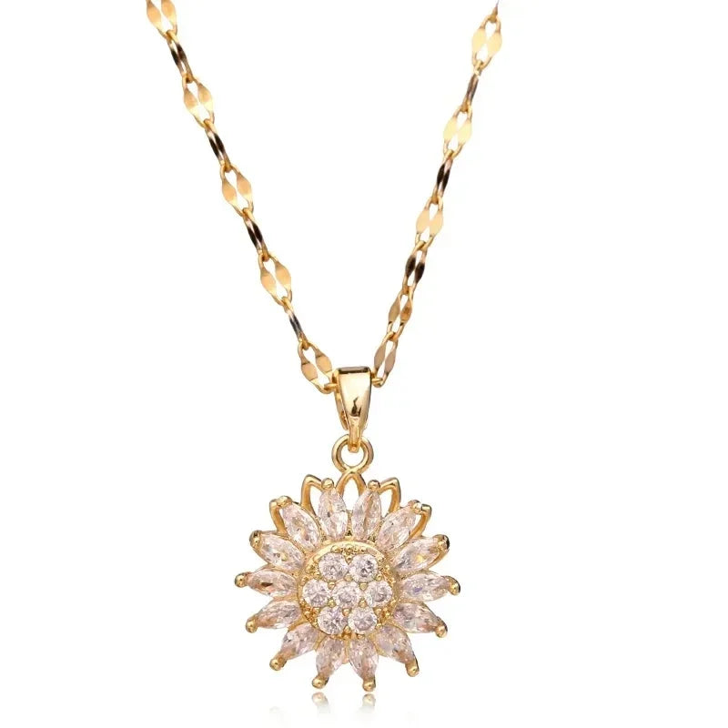 Women’s double layer sunflower necklace in stainless steel