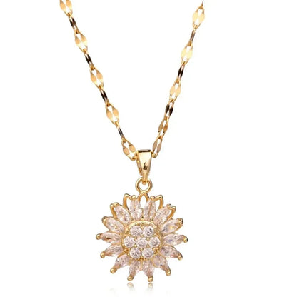 Women’s double layer sunflower necklace in stainless steel