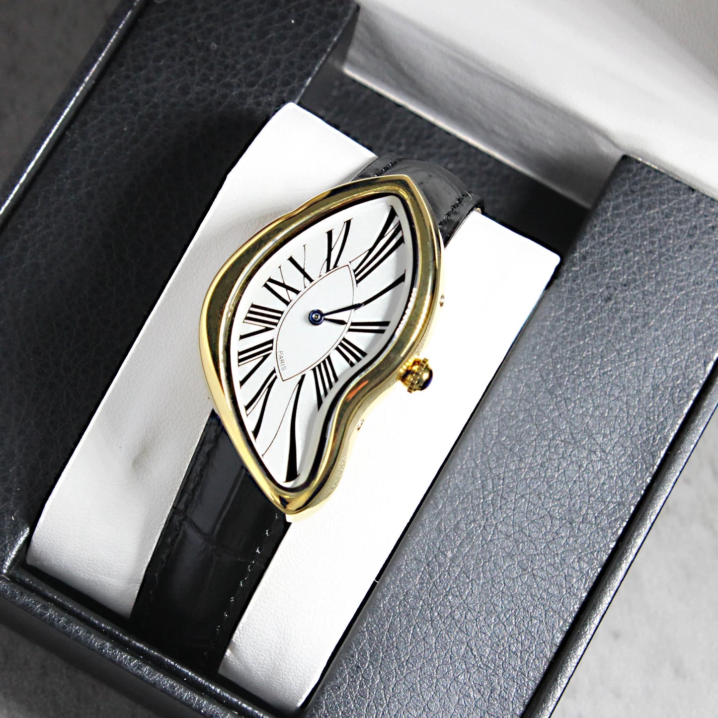 Melted design watch with surreal artistic look for modern home or office

