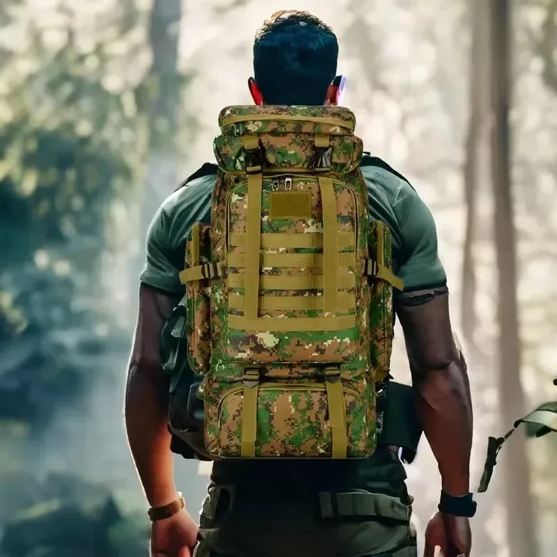Large tactical hiking backpack 100L for mountaineering, camping and outdoor travel