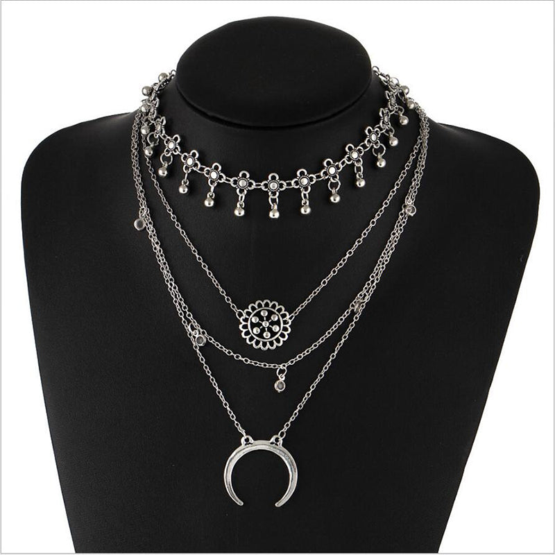 Vintage multi-layer tassel pendant necklace for women