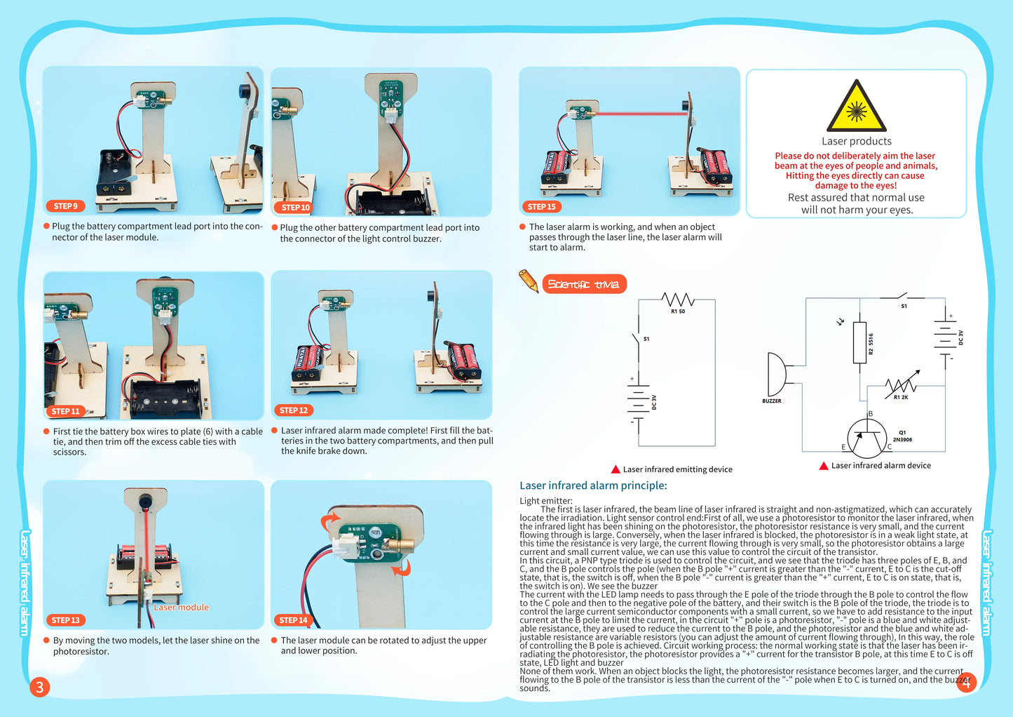 Child building DIY infrared alarm STEM kit on table