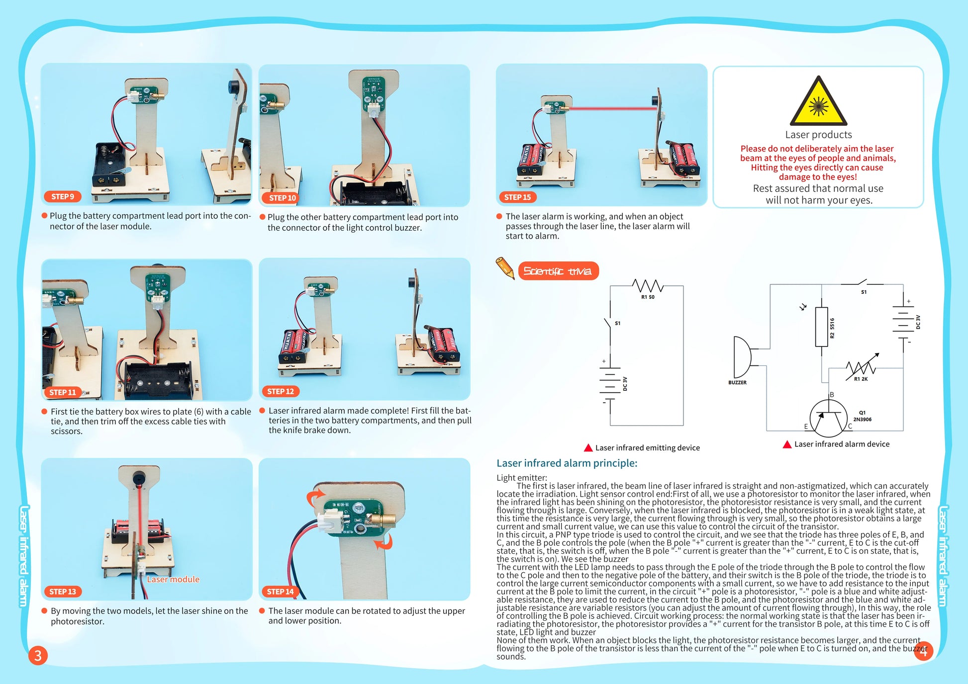 Child building DIY infrared alarm STEM kit on table