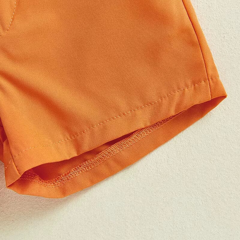 Toddler Easter outfit with orange shorts and gentleman-style shirt

