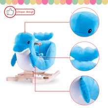 Plush rocking horse toy for kids with soft seat and sturdy wooden rocker

