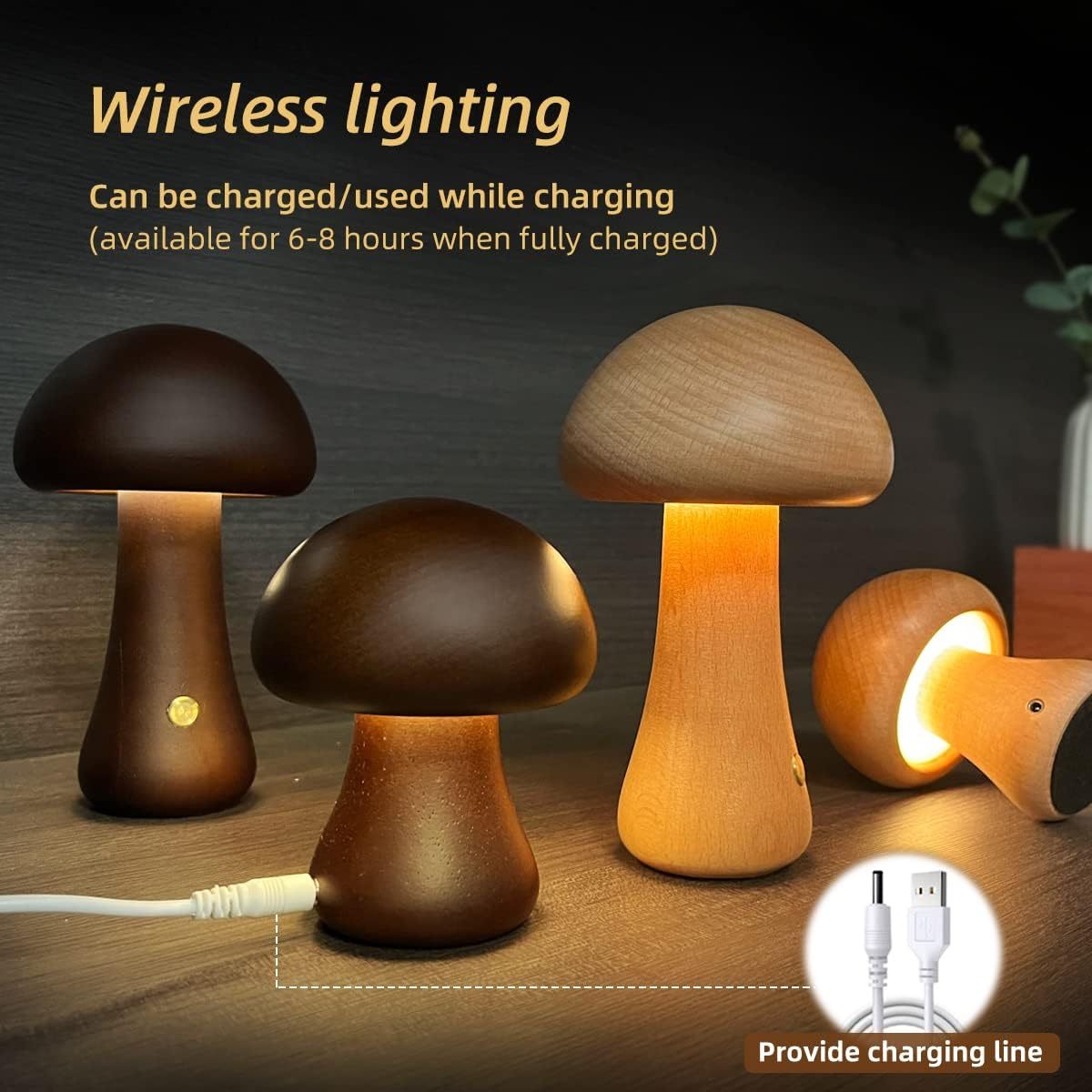 Mushroom LED Night Light glowing on a children’s bedside table