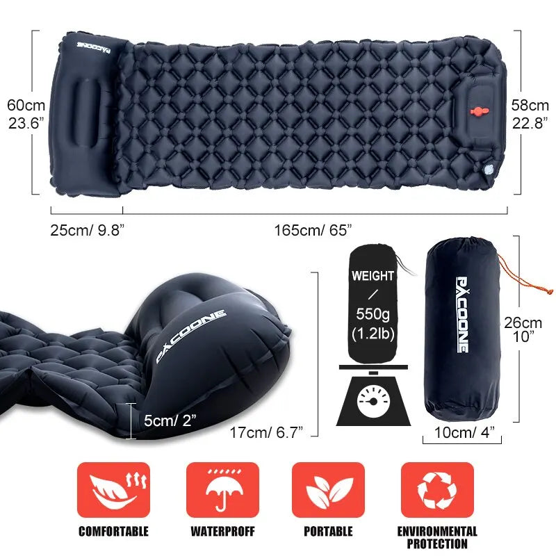 Camping Inflatable Mattress with built-in pump and travel pillow

