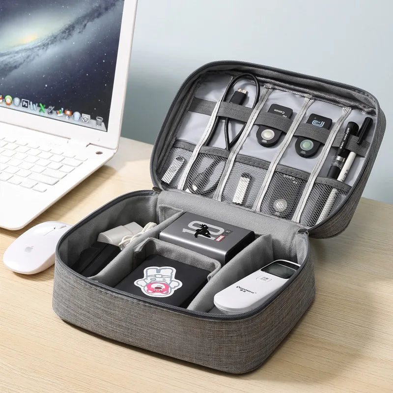 Travel Cable Organizer Bag with waterproof compartments for USBs and chargers

