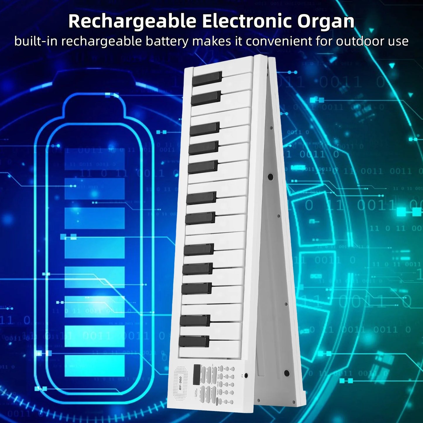 61-key foldable electronic piano with LED display and built-in battery for portable music practice

