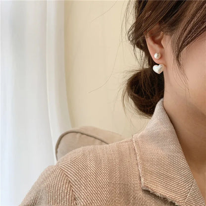 New Fashion Contracted Heart Pearl Fine Earrings with heart pendant and faux pearl