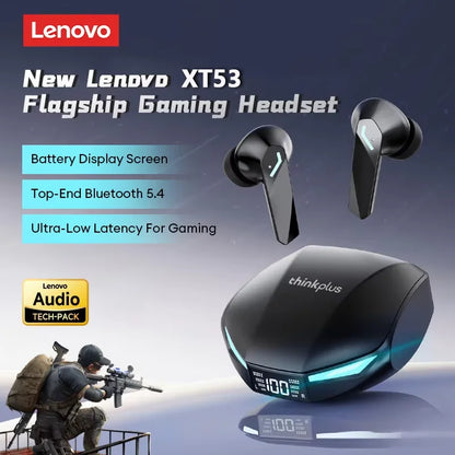 Lenovo XT53 Bluetooth 5.4 Wireless Earphone with LED display, waterproof sport design, and noise cancelling for gaming and HD calls