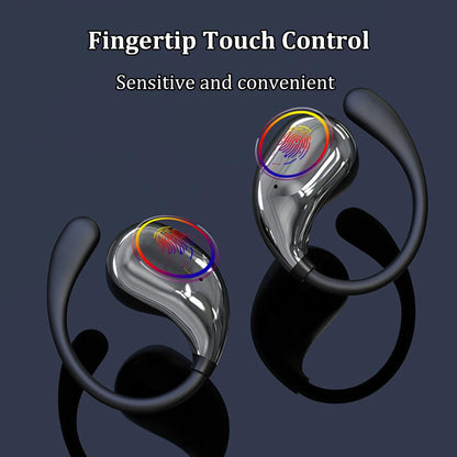 Bluetooth 5.4 Ear Hook Headphones with TWS wireless tech, HiFi stereo sound, waterproof design, LED display, and long standby touch earbuds