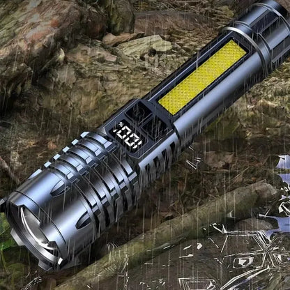 High Power LED Flashlight with COB Side Light and Type-C Rechargeable Battery for Outdoor Camping and Hiking