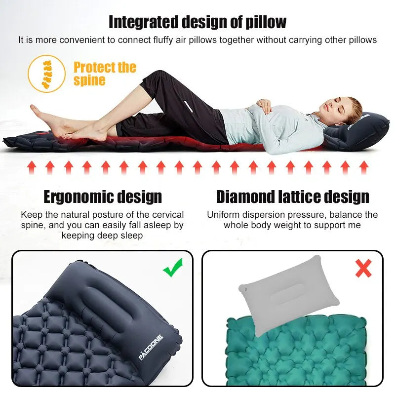 Camping Inflatable Mattress with built-in pump and travel pillow

