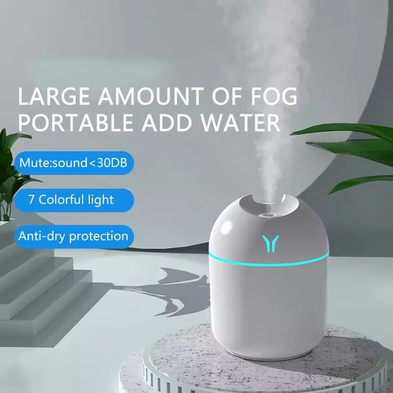 Portable USB Ultrasonic Air Humidifier Essential Oil Diffuser with Colorful LED Light for Car and Home

