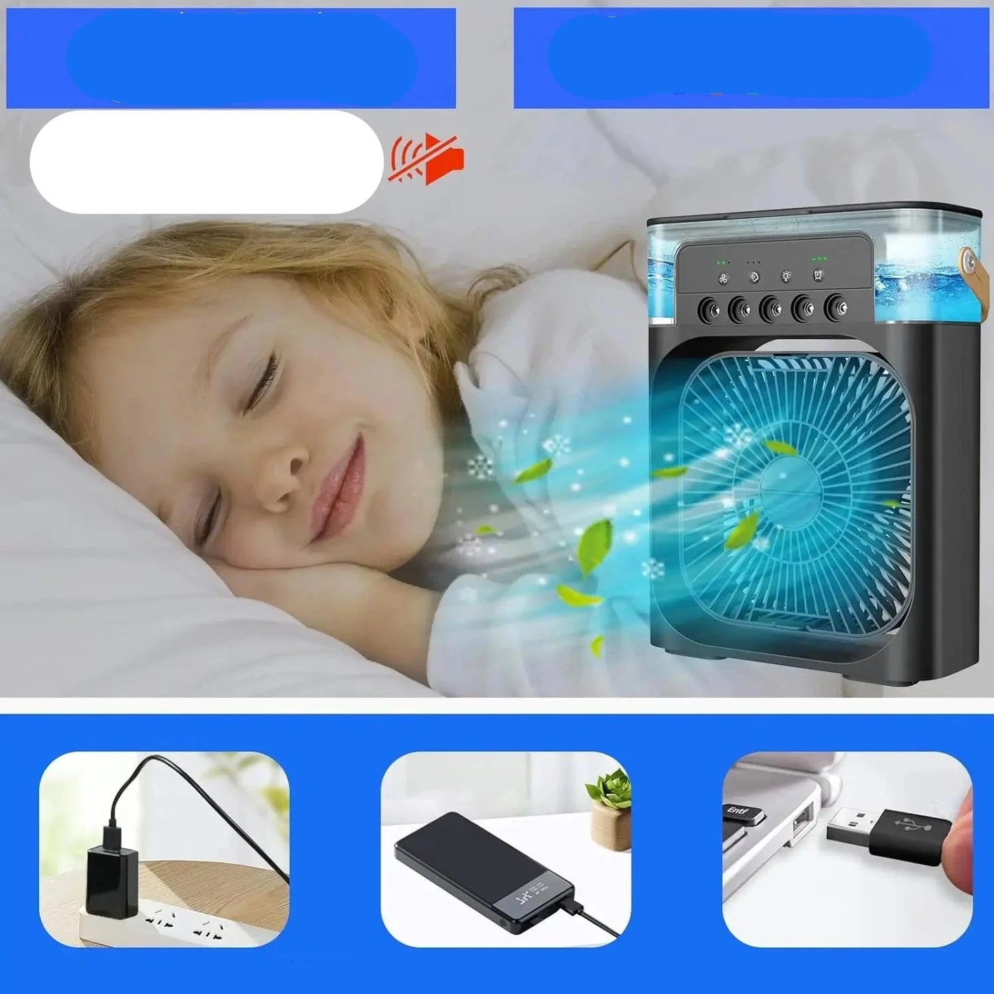 Chill Fan Pro 3 In 1 Portable Air Conditioner Fan LED Night Lights Humidifier Air Adjustment