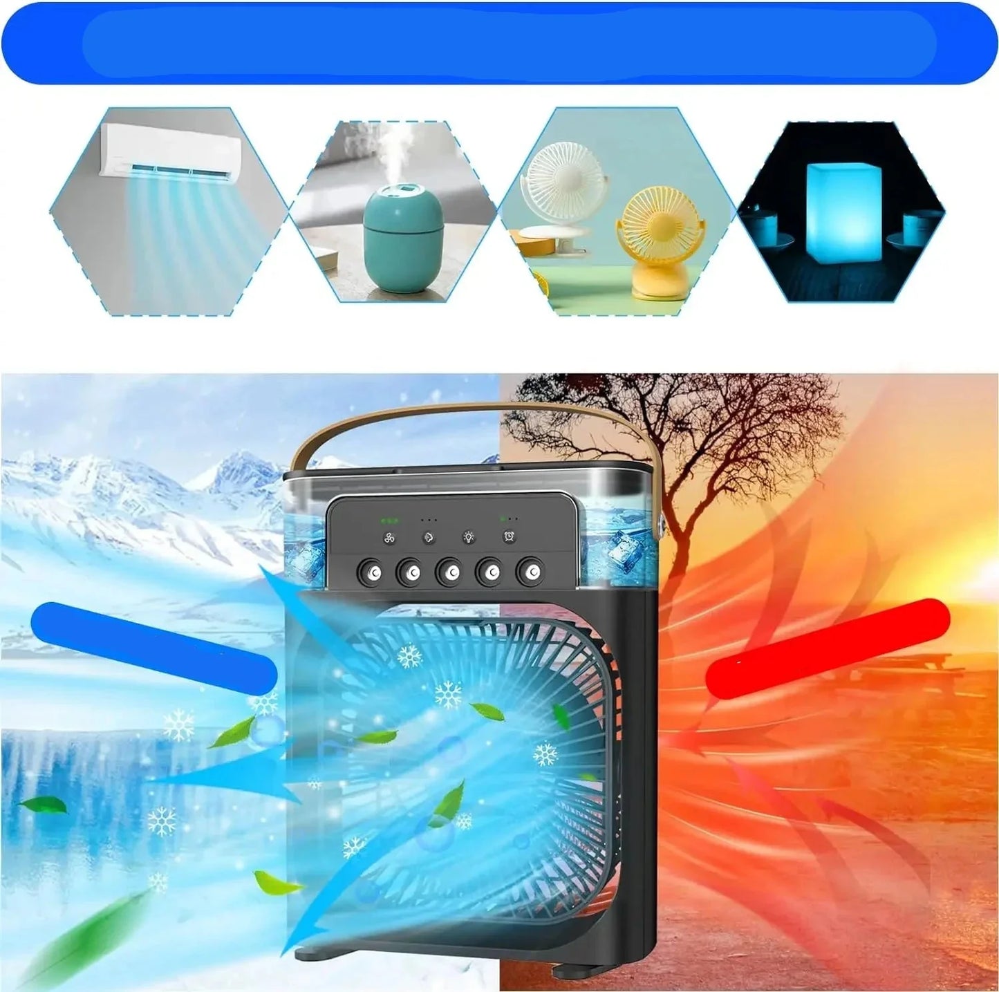 Chill Fan Pro 3 In 1 Portable Air Conditioner Fan LED Night Lights Humidifier Air Adjustment