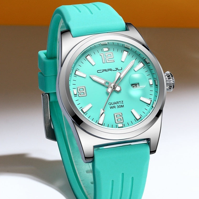 Unisex waterproof rubber strap calendar watch sporty design