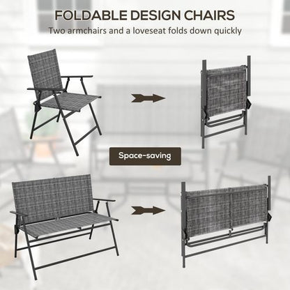 Outsunny Patio Furniture Set, Garden Set with Table, Foldable Chairs, a Loveseat