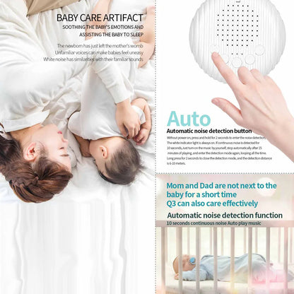 Portable baby sleep machine with white noise and 10 relaxing sound options

