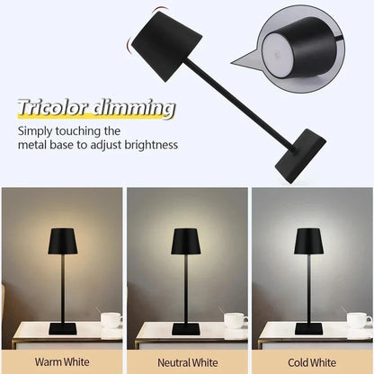 LED Stolní Lampa with touch control glowing on a restaurant table