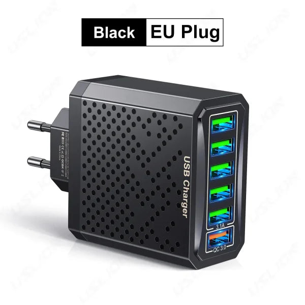 USLION 6-in-1 USB Charger QC3.0 with Fast Charge Protocols