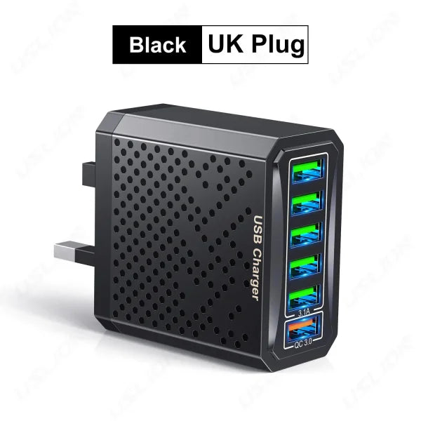 USLION 6-in-1 USB Charger QC3.0 with Fast Charge Protocols