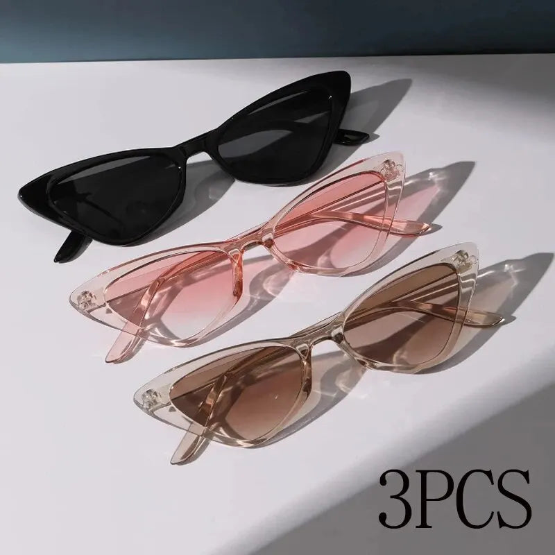 Three-pair set of small cat eye sunglasses for women with retro style
