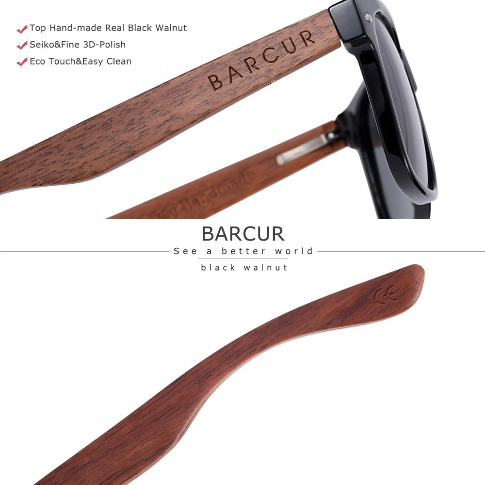 Men’s polarized black walnut wood sunglasses with UV400 protection