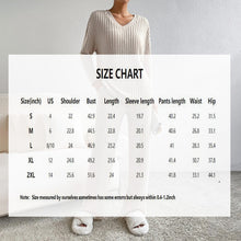 Women's 2-piece ribbed outfit with V-neck long sleeve top and straight-leg pants in solid color for fall and winter