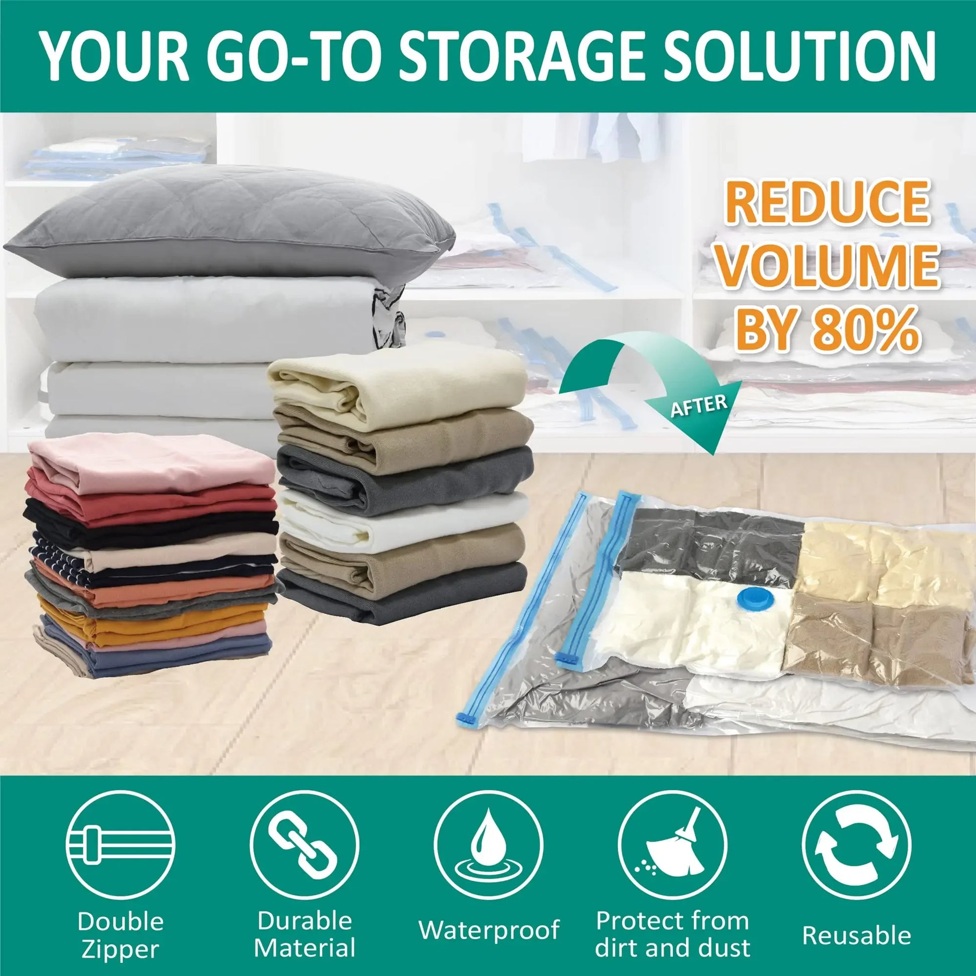 Vacuum Storage Bags for Clothes and Blankets with Compression Sealer


